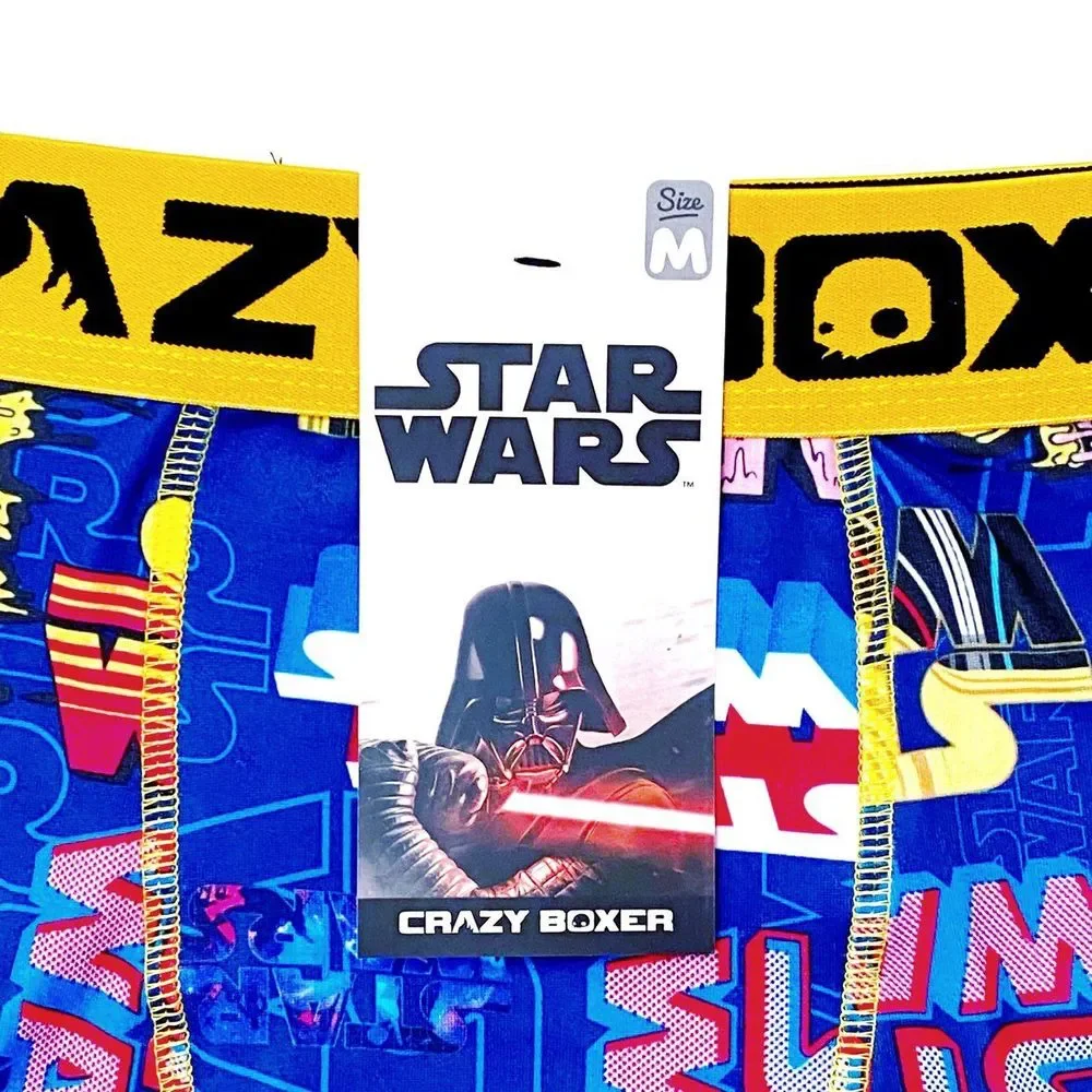 Star Wars Crazy Boxer Briefs Mens Medium Underwear Disney Blue Yellow Logo Gift